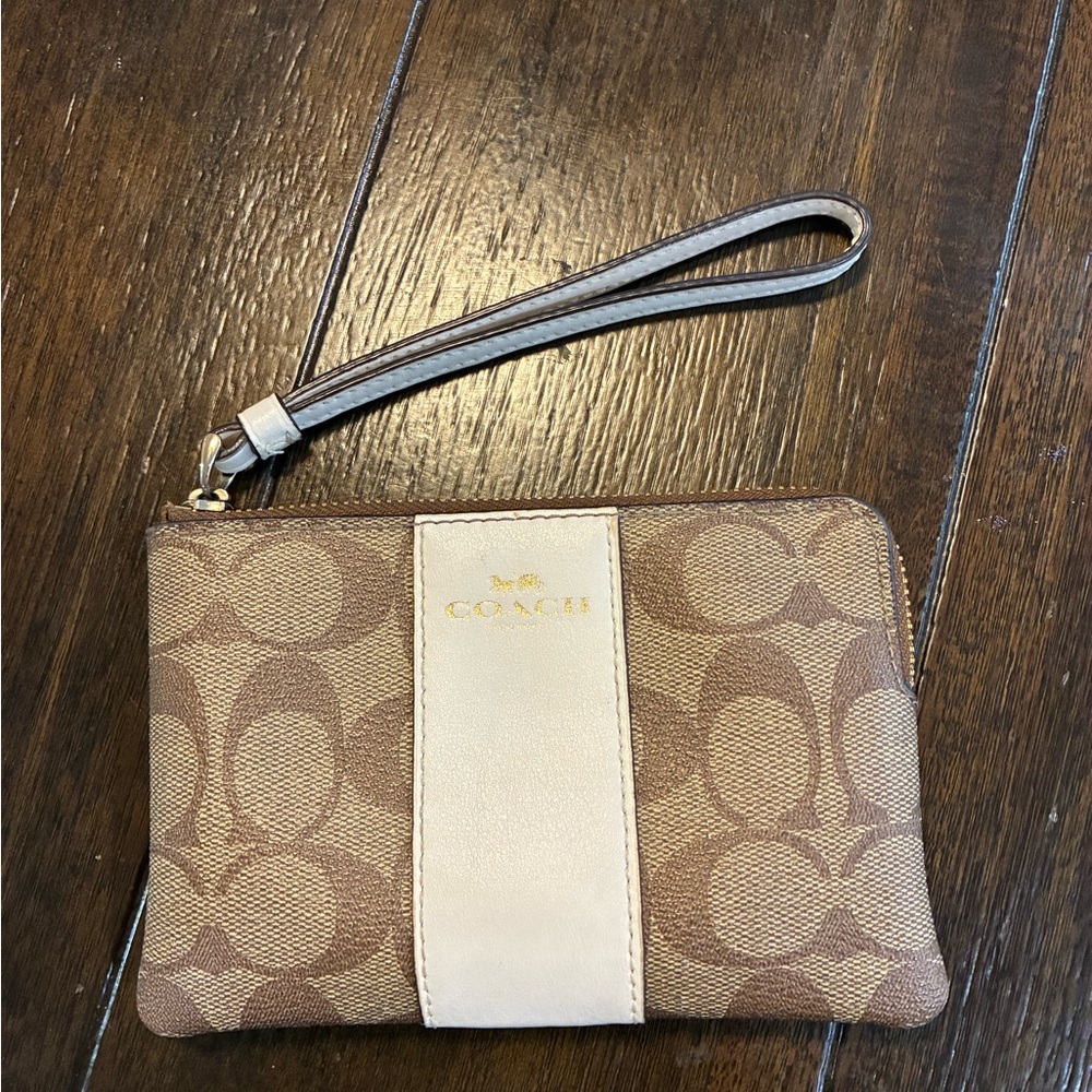 Coach Tan and Cream Signature Wristlet